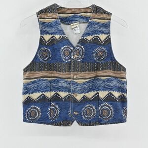 Vtg 80s Womens Western Denim Vest Size M‎ Blue Indie Southwestern Aztec Festival